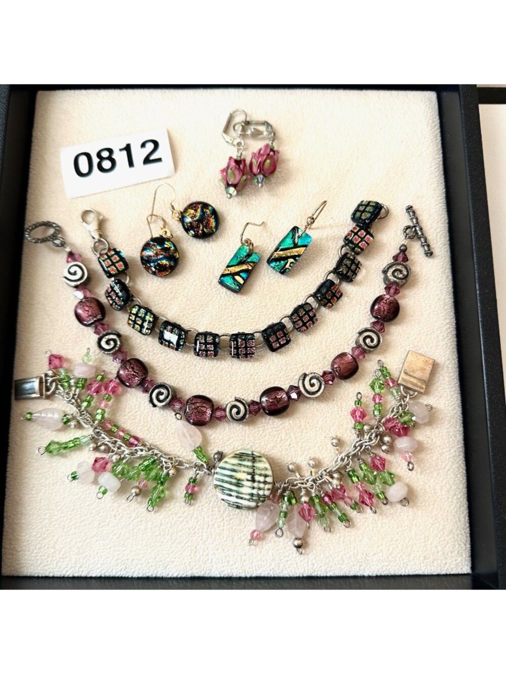 Jewelry Lot Vintage Modern Art Dichroic Glass Bead Sterling Earrings Bracelets